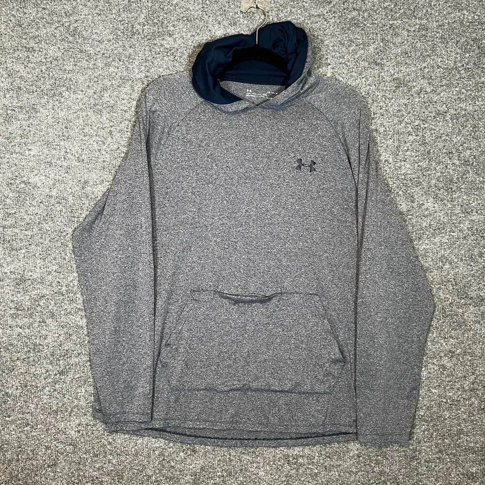 Under Armour Shirt Mens Large Blue‎ Hooded Tshirt Long Sleeve Stretch Flaw